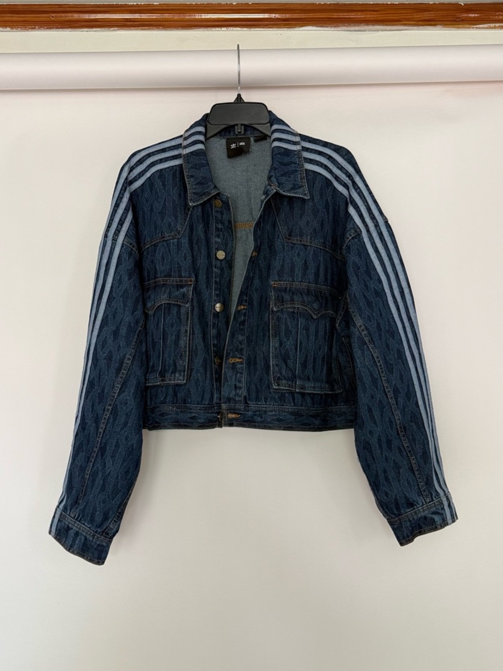 Adidas X IVY PARK Denim Jacket with Light Blue Striped Sleeves - Picture 4 of 6